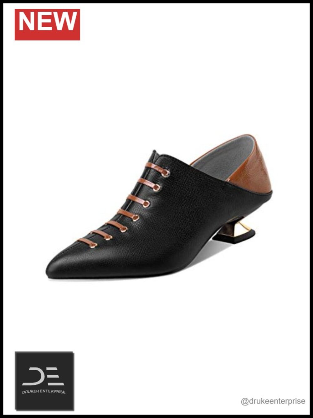 Genuine Leather Low Chunky Heel Pumps, Pointed Toe